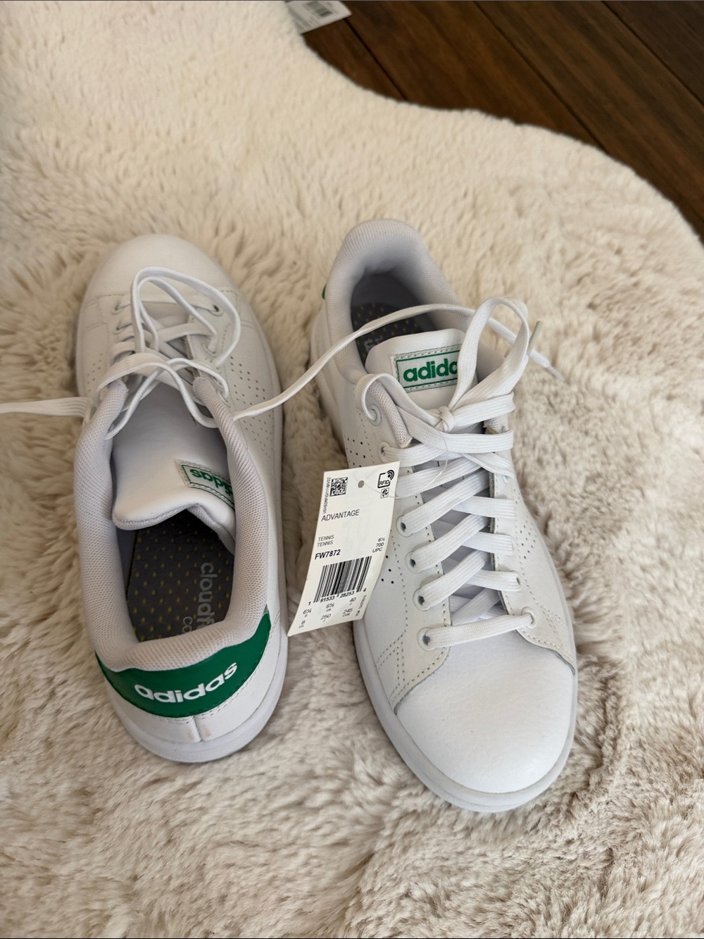 adidas White Sneakers with Green Heel Tab—9 new